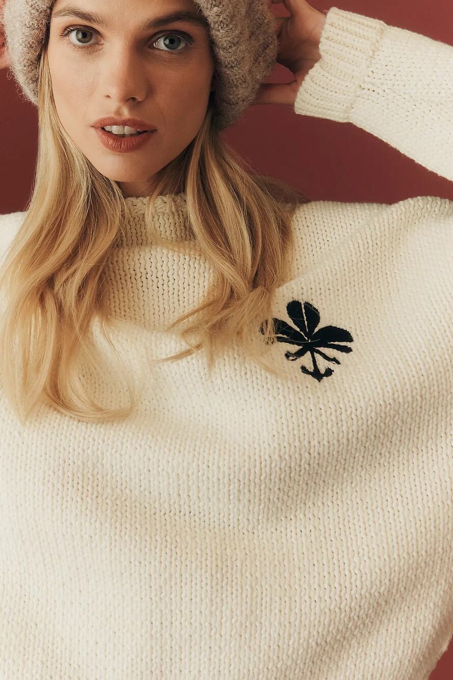 NWT Anthropologie Embroidered Turtleneck Sweater